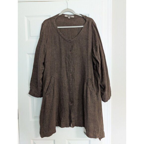 Flax 100% Linen Duster Cardigan Womens Medium Lagenlook Boho Hippie Woodstock - Picture 1 of 11